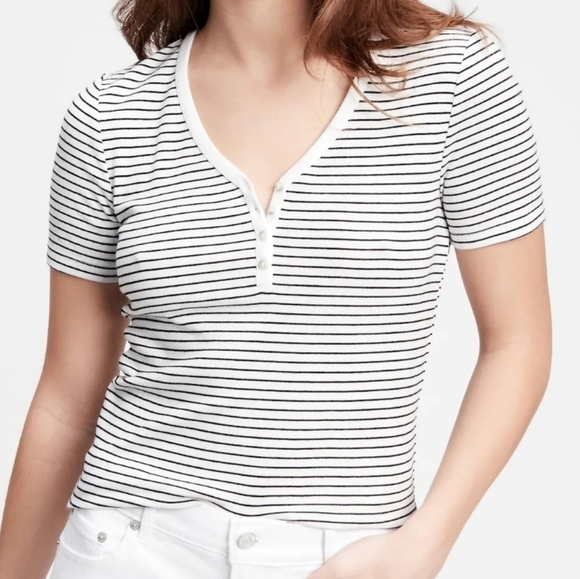 Gap Favorite Henley stripes t-shirt black white XL - Picture 1 of 8